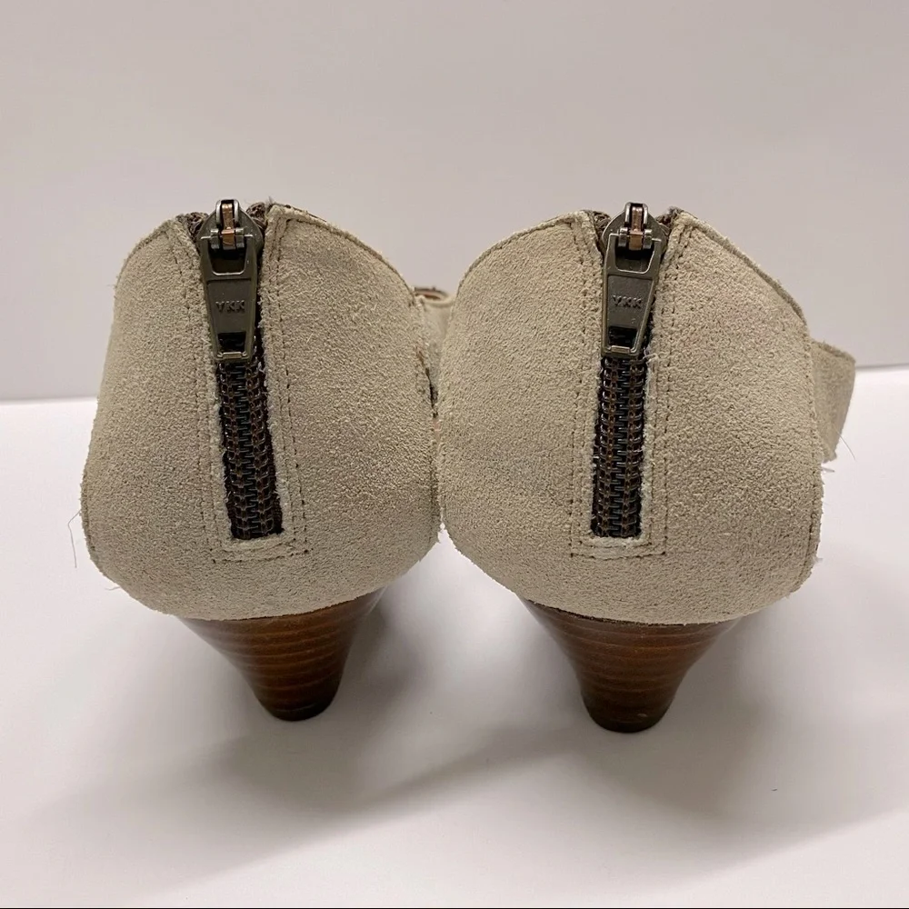 Clarks Artisan Suede Embellished Wedge Sandals Wood Stacked Heel Back Zipper 6.5 - Picture 4 of 6